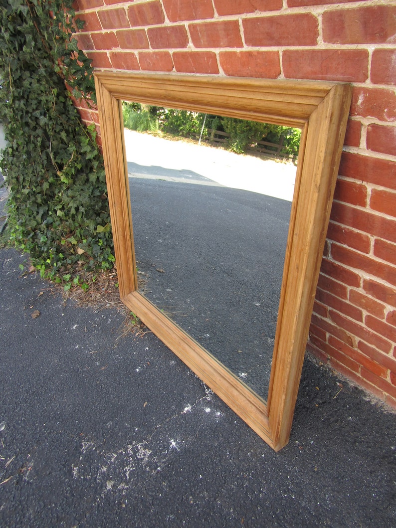 English Antique Reclaimed Yellow Pine Wall Mirror 1880s Wood image 6