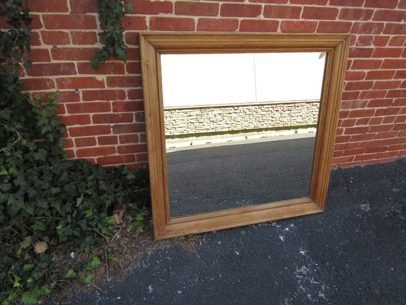 English Antique Reclaimed Yellow Pine Wall Mirror 1880s Wood image 1