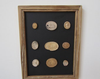 Framed Intaglios in Reclaimed Wood Antique Frame.