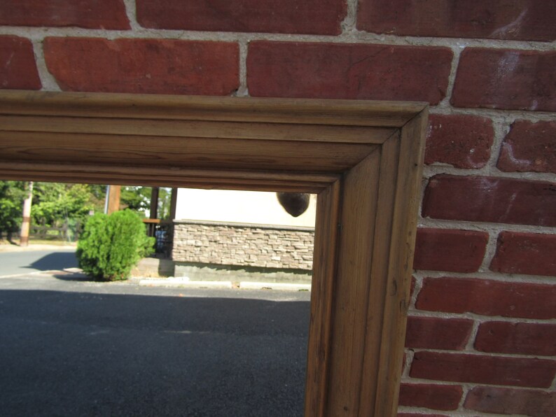 English Antique Reclaimed Yellow Pine Wall Mirror 1880s Wood image 4