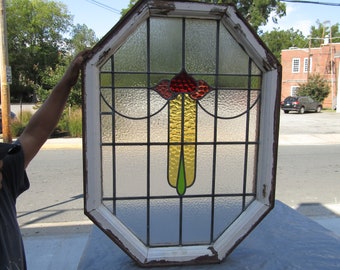 Large Art  Nouveau English Stained Glass Window 1900s