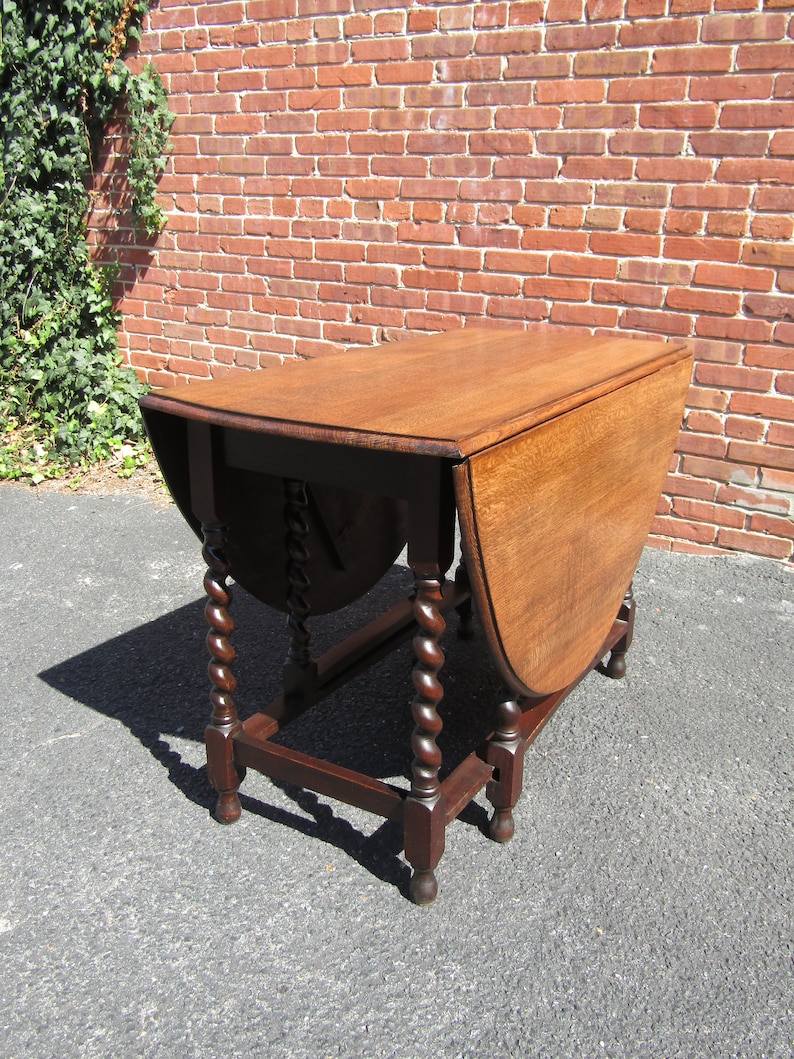 Antique Oak Table, Barley Twist Drop Leaf Gateleg Table, Scotland 1920 image 2