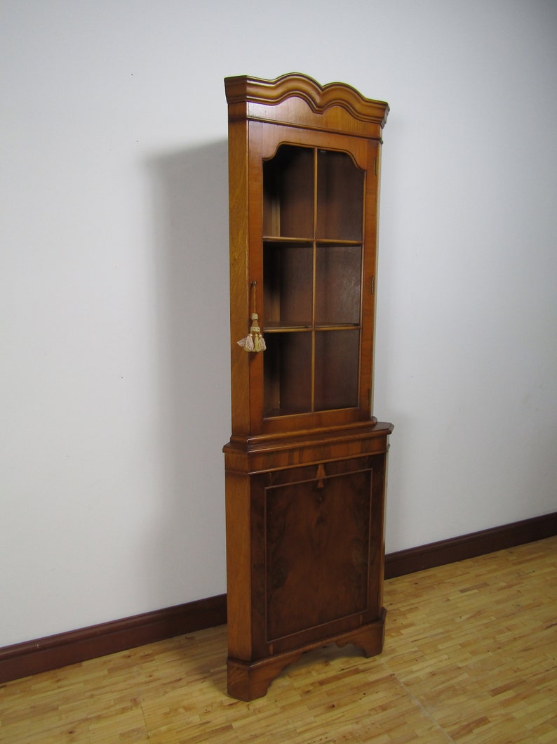 Vintage English Georgian Yew Wood Small Corner China Cabinet | Etsy