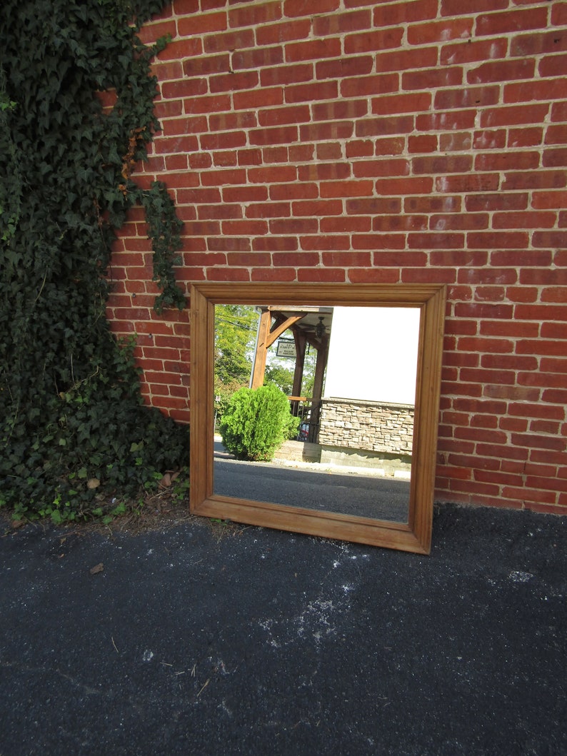 English Antique Reclaimed Yellow Pine Wall Mirror 1880s Wood image 3