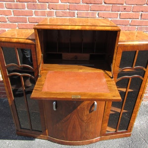 Unusual English Art Deco side by Side Desk Bookcase China Cabinet with Hidden Chair 1920s image 8