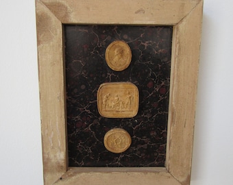 Set of Framed Intaglios in Reclaimed Wood Antique Frames.