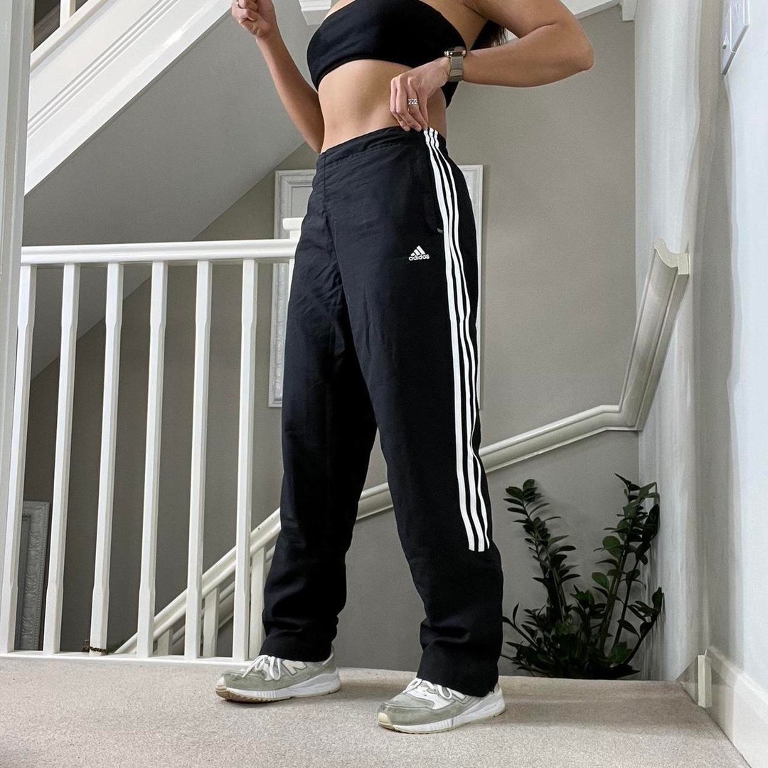 Vintage Womens Adidas Loose Fit Cotton Lined Tracksuit Bottom Size 14uk Rare Black With White Stripes Etsy