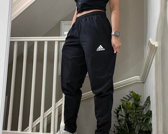 Adidas Baggy Fit Tapered Leg Windbreaker Tracksuit Bottom Size M unisex Rare Vintage 00s black colourway festival streetwear