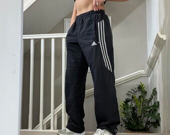 Adidas Loose Fit Mesh lined Tracksuit Bottom Track Pants Size L unisex Rare Vintage 00s Black