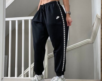 Nike Black Tapered Leg Softshell Joggers Sweatpants Tracksuit Bottom Gymwear Logo Piping Down the Sides Drawcord Waist Size XL Unisex Etsy