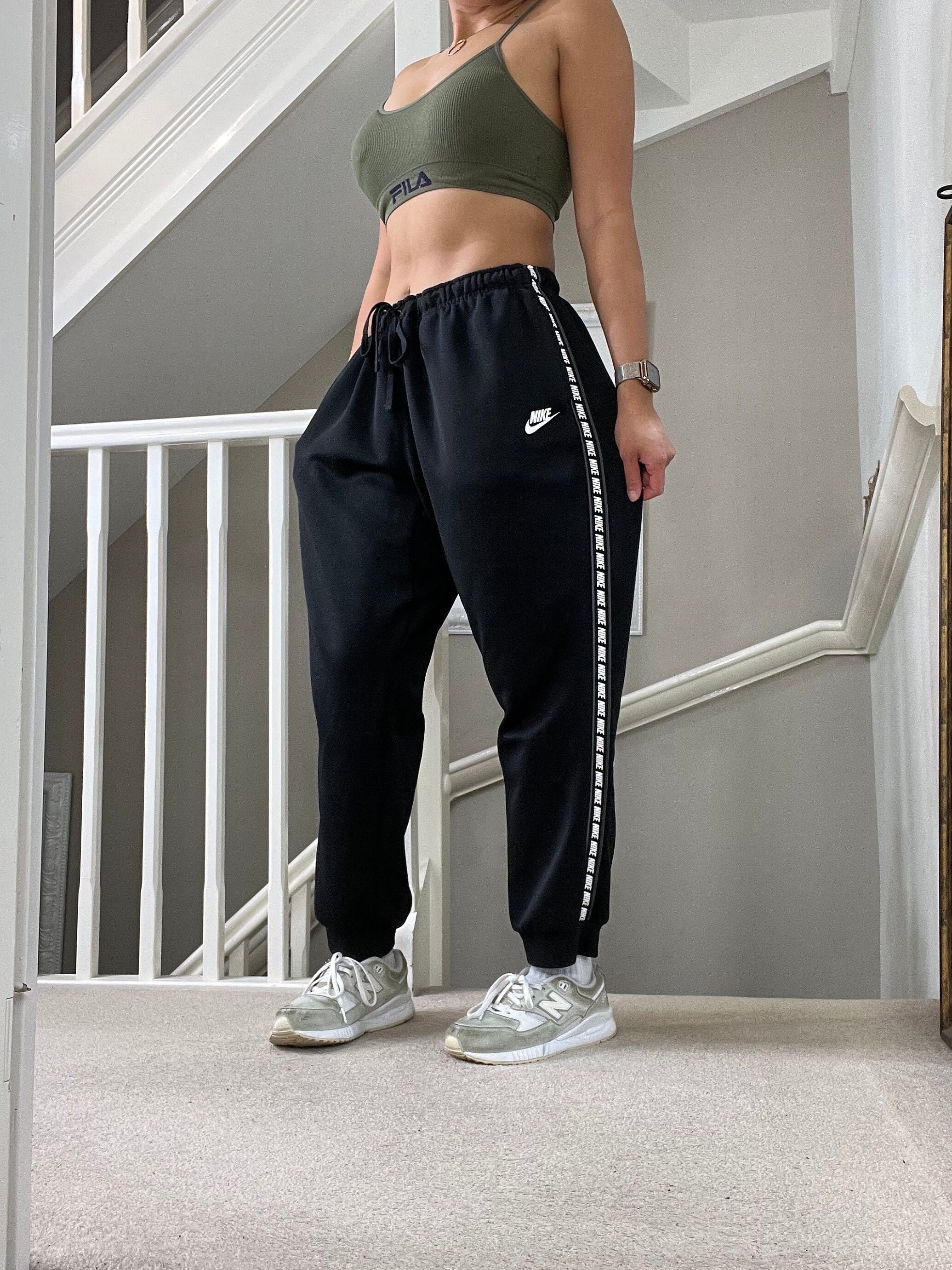Nike Black Tapered Leg Softshell Joggers Sweatpants Tracksuit Bottom Gymwear Logo Piping Down the Sides Drawcord Waist Size XL Unisex Etsy