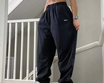 Reebok coupe oversize droite large et léger pantalon de survêtement bas coupe-vent taille L unisexe noir Rare vintage des années 00