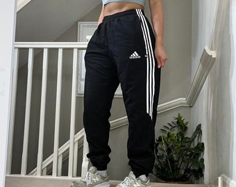 Adidas Baggy Fit Cuffed Leg Cotton lined Shell Track Pants Tracksuit Bottom Size 30”/ S-M unisex Rare Vintage 00s black colourway