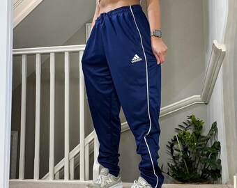 Adidas Taped Soft Tracksuit Bottom Track Pants Taille L unisexe Rare vintage des années 2000 bleu avec rayure blanche