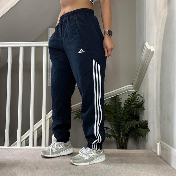 Y2K Adidas High Waist Cuff Leg Blue Windbreaker Trouser