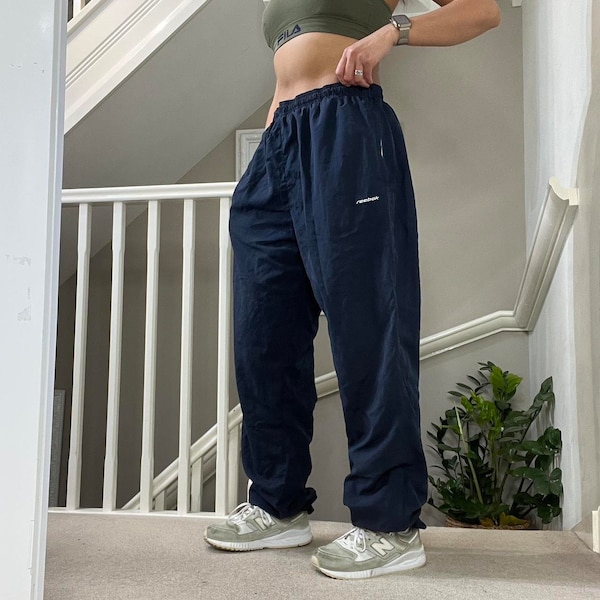 Reebok Loose Fit Straight Wide Leg Tracksuit Bottom Size XL unisex Rare Vintage 00s navy blue colourway