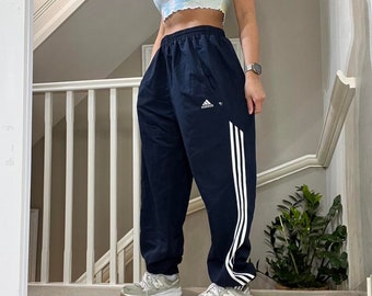 Adidas Baggy Fit Cuffed Leg Algodón forrado Chándal Tamaño inferior XL unisex Rare Vintage 00s color azul marino