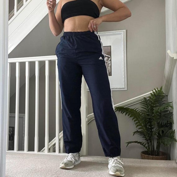 Rare Vintage Adidas High rise Windbreaker Track Pants Tracksuit Bottom Size 12uk Blue white Streetwear Activewear Womens Loose Fit Etsy Canada