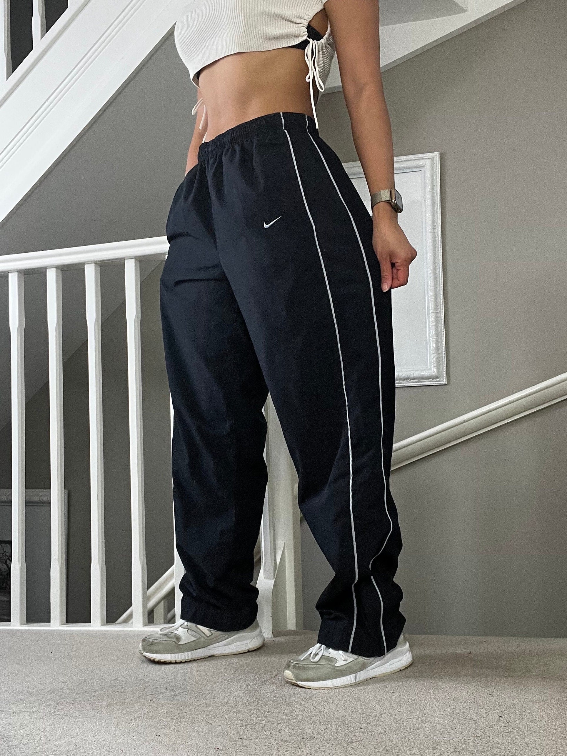 Nike Track Pants Womens Large Black Elastic Waist Ankle Cinch Vintage Y2K