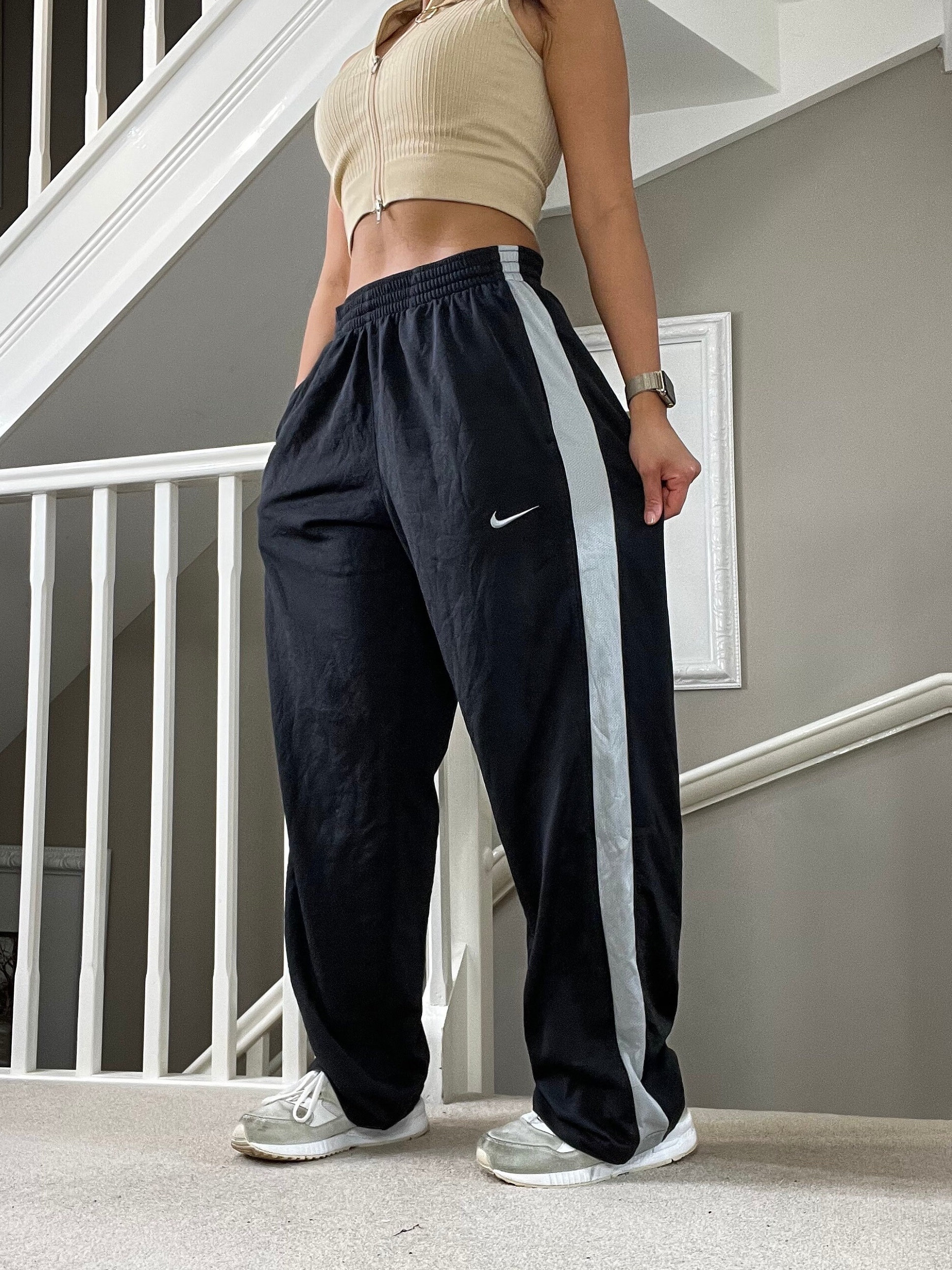 Nike Vintage y2k baggy Nike fit black track pants swoosh