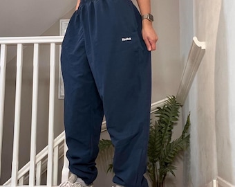 Y2K Adidas Baggy Track Pants: Black Cuffed Windbreaker Bottoms - L