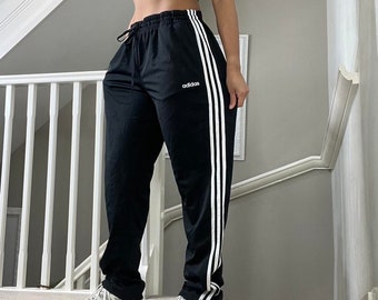 Adidas Straight Wide Leg Softshell Tracksuit Bottom Track-pants Size XL unisex Black with white stripes