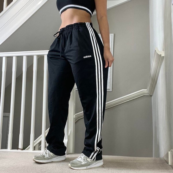 Adidas Straight Wide Leg Softshell Tracksuit Bottom Track-pants Size XL unisex Black with white stripes