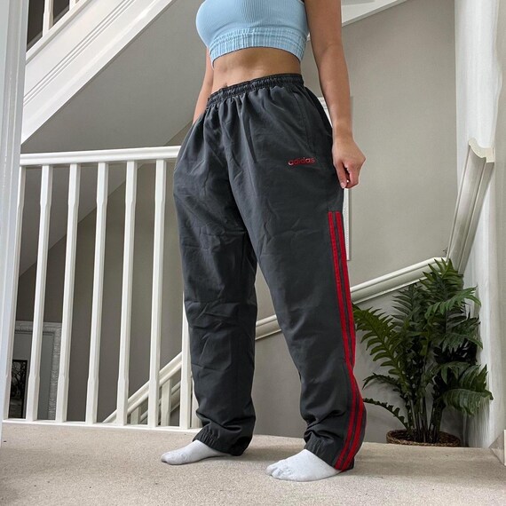 Vintage Adidas Baggy Fit Windbreaker Track Pants Tracksuit Bottom Grey red Colourway Size XL Unisex Festival Retro Rare Festival Shell Etsy