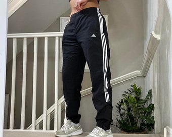 Adidas Shell Windbreaker Track Pants Cuffed Leg Cotton lined Size M (8-12uk)  unisex Rare Vintage 00s Black White colourway