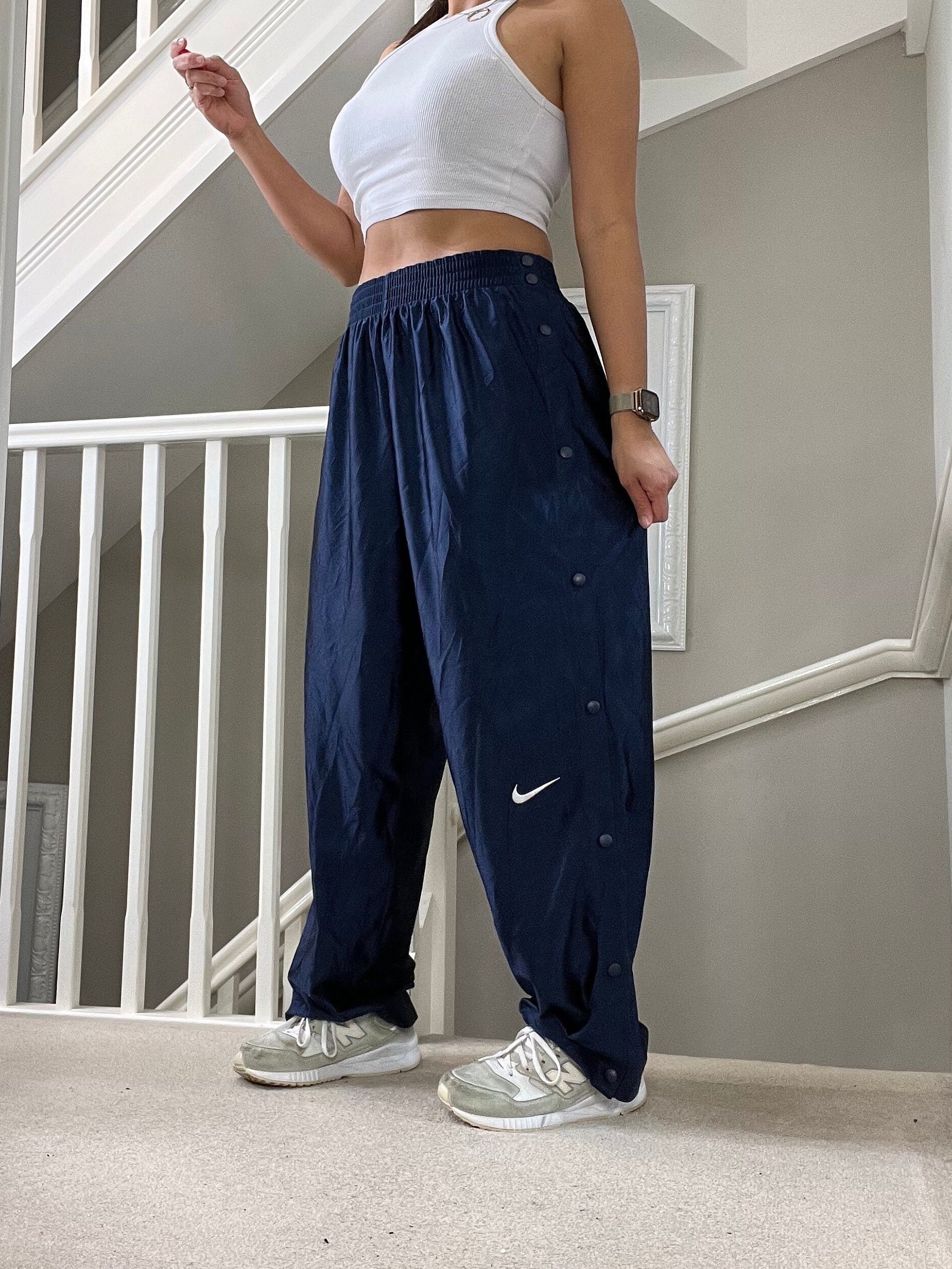 Nike Side Popper Oversized Fit Softshell Track Pants Tracksuit Bottom Size  XL Unisex Blue Rare Vintage 00s With Glossy Finished 