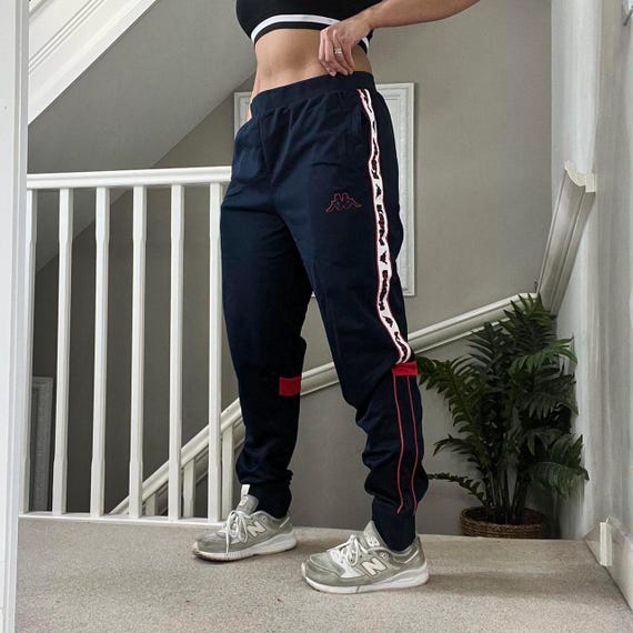 Kappa Tapered Cuffed Leg Softshell Tracksuit Bottom Joggers Sweatpants Size L Unisex Rare Vintage 00s Blue Repeat Logo Piping on Sides Etsy Denmark