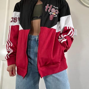 Vintage Adidas Original Miami Heat Oversized Fit Sweatshirt Soft Activewear Jacket Zip-up Red/Black Size L unisex