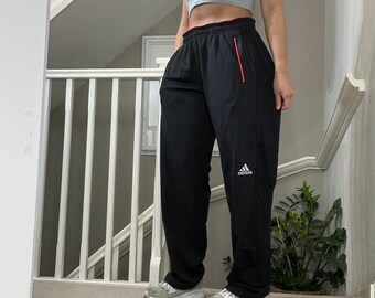 Adidas Black Fleece Sweatpants Track Pants Straigt Wide Leg Tracksuit Bottom Size L unisex Rare Vintage 00s Festival