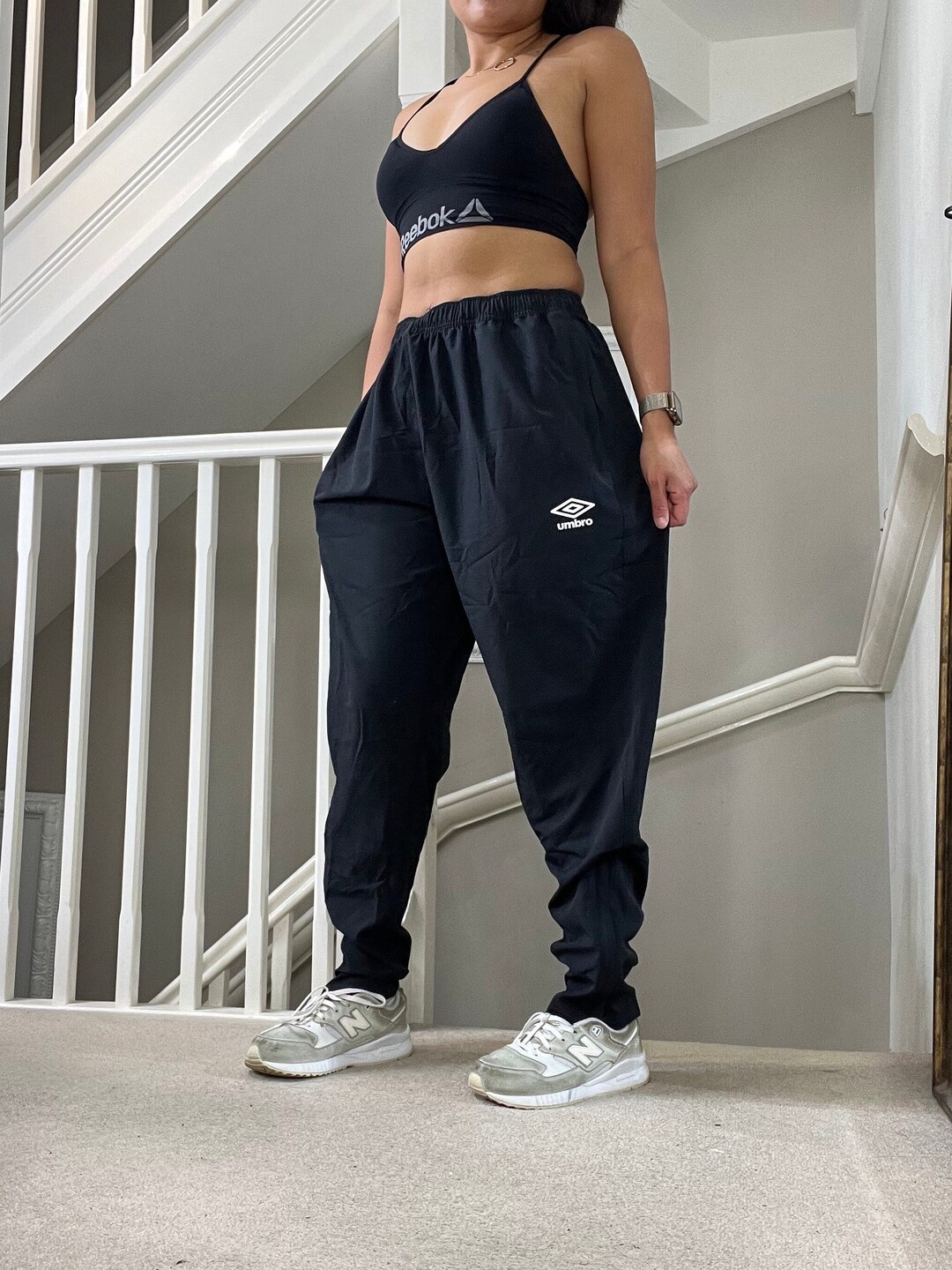 Umbro Black Baggy Fit Windbreaker Track Pants Tracksuit Bottom Size XL