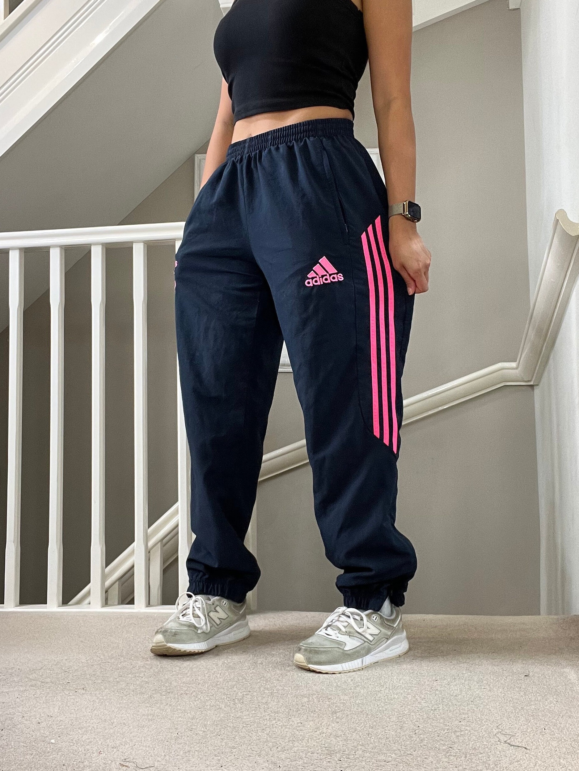 Adidas Pink Stripes Loose Fit Track Pants Size M Vintage Festival
