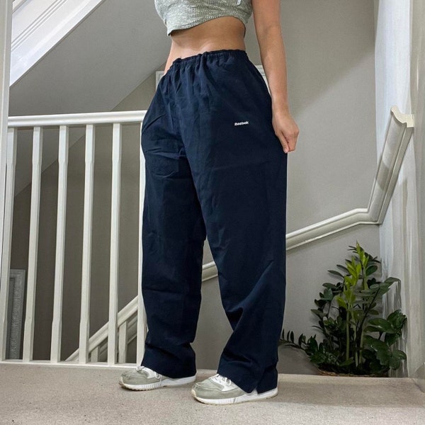 Reebok Oversized Track Pants Straight Wide Leg Windbreaker Tracksuit Bottom Size 2XL unisex Rare Vintage 00s in Blue Colourway