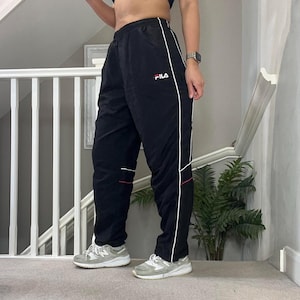 Classic Y2K Fila Track Pants Tracksuit Bottom size m unisex black high-waist