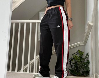 Puma Oversized Fit Straight Wide Leg Softshell Tracksuit Bottom Sweatpants Size M unisex Rare Vintage 00s black white colourway