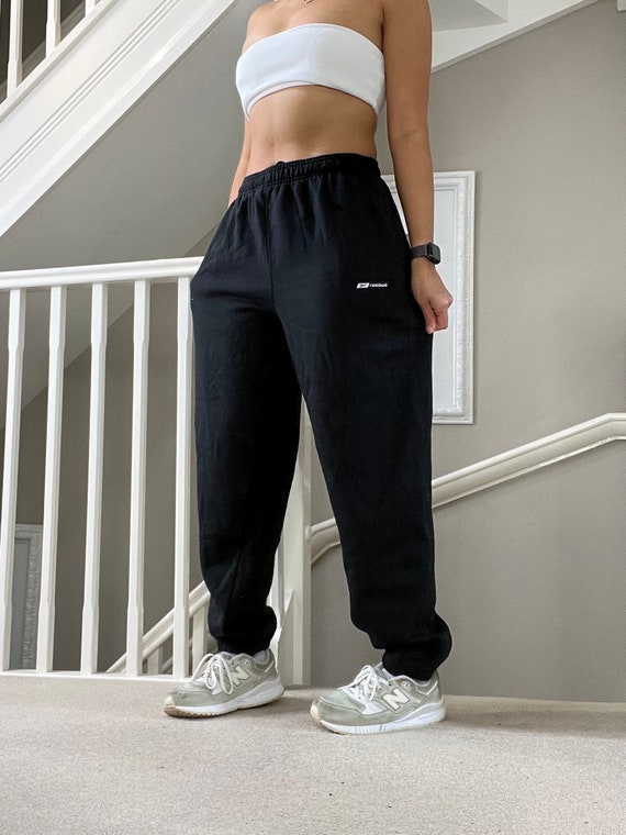 Reebok Baggy Fit Black Fleece Joggers Track Pants Sweatpants
