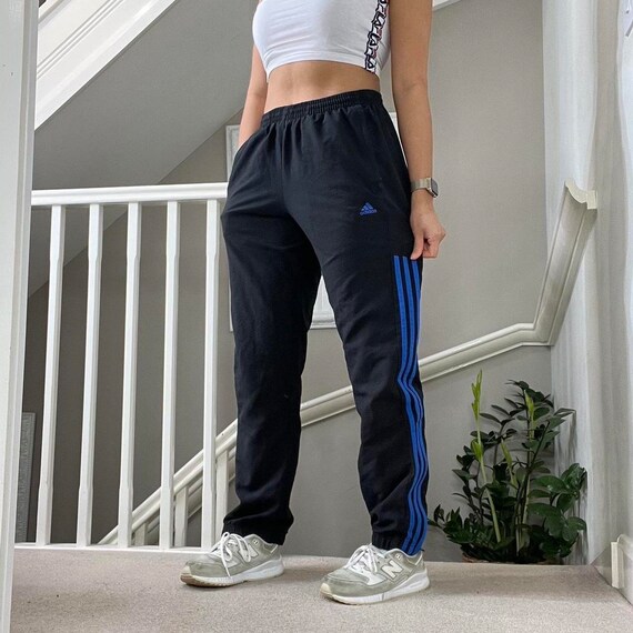 【在庫限り】 Adidas Cuffed Leg Cotton Lined Tracksuit Bottom Size S Unisex Rare Vintage 00s Black With Blue Stripes - Etsy トップス