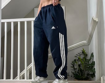 Adidas Baggy Fit Windbreaker Tracksuit Bottom Track Pants Size L unisex Rare Vintage 00s navy blue and white colourway