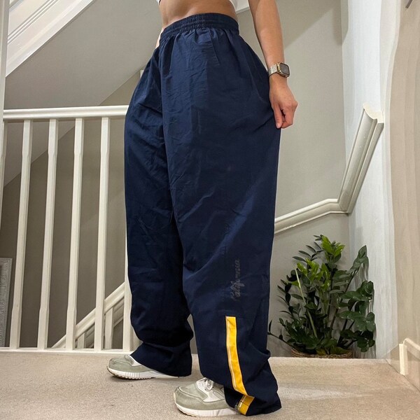 Rare Vintage Nike Oversized Fit Wide Leg Track Pants Tracksuit Bottom Windbreaker Size 2XL unisex Blue/Yellow