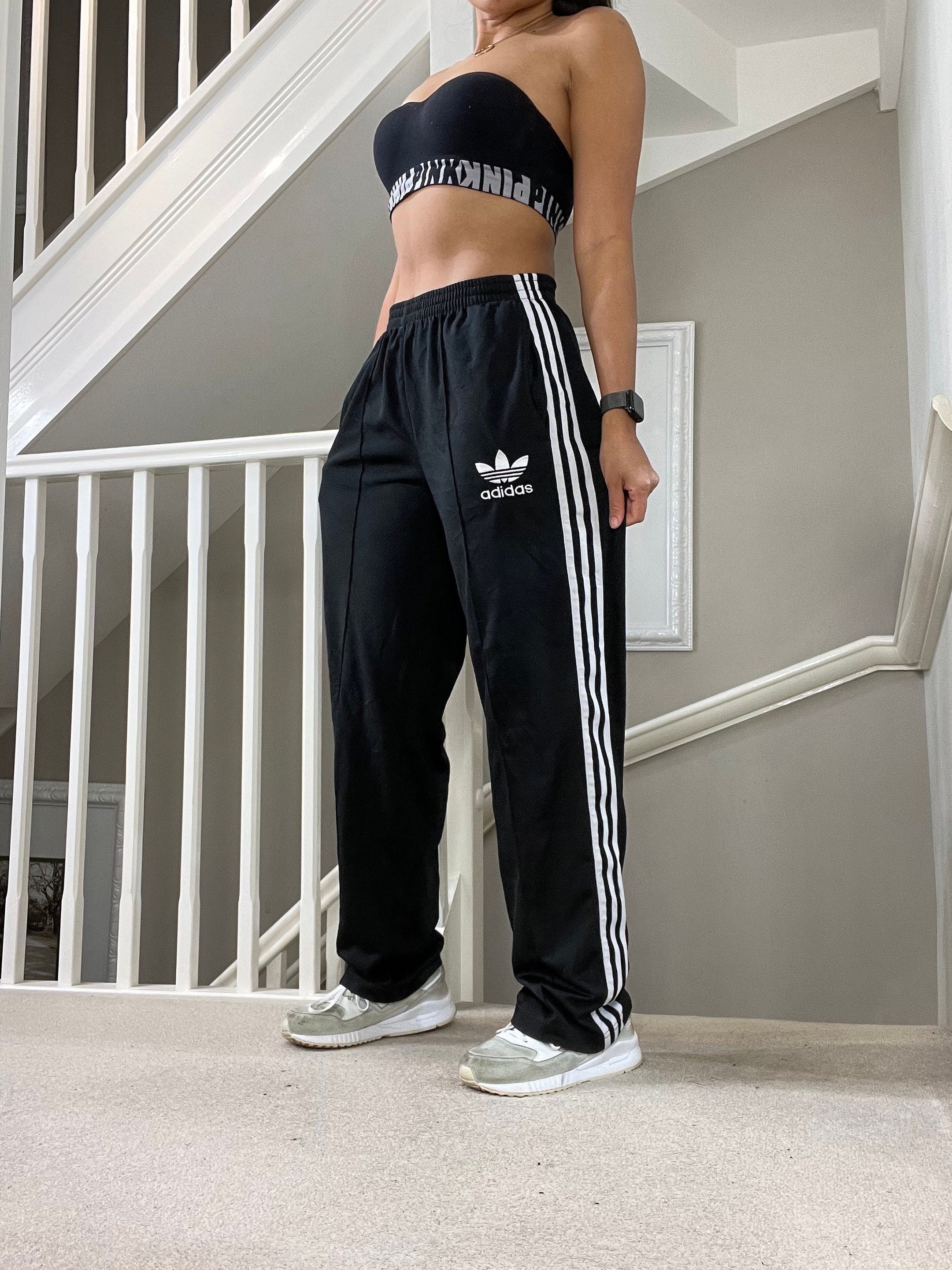 adidas adicolor three stripe logo straight fit track pants in black -  ShopStyle