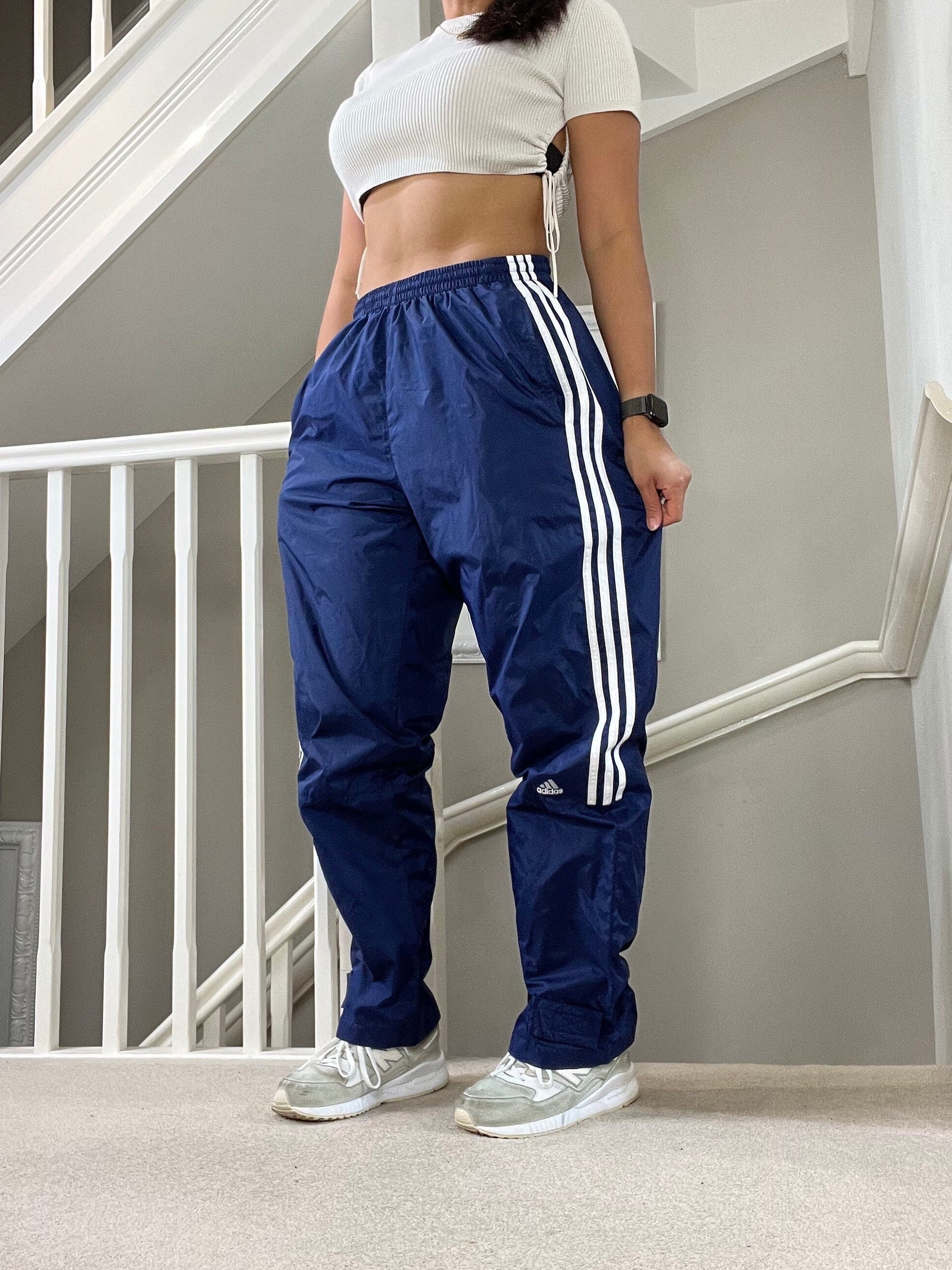 Vintage Adidas Baggy Fit Windbrea Shellsuit Track Pants Size M Unisex in  Blue Colourway With White Stripes 