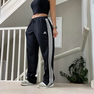 Adidas Large Baggy Warmups Pants Drawstring 3 Stripes Black Mens