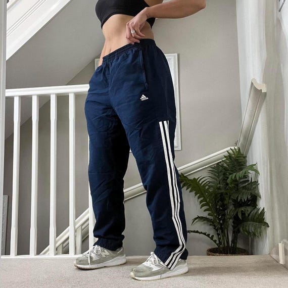 vintagejoggers 00s Adidas Baggy Fit Windbreaker Track Pants Tracksuit Bottom Blue Colourway Size L Unisex Festival Retro Vintage Rare