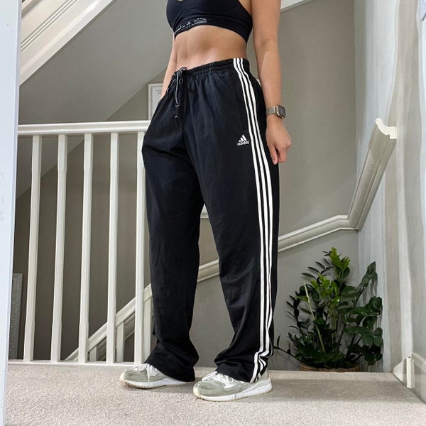 Adidas Straight Wide Leg Soft Track Pants Tracksuit Bottom Size L unisex Rare Vintage 00s Black White colourway