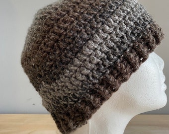 Handmade Crochet Unisex Men Women Grey Gray Beanie Winter Hat