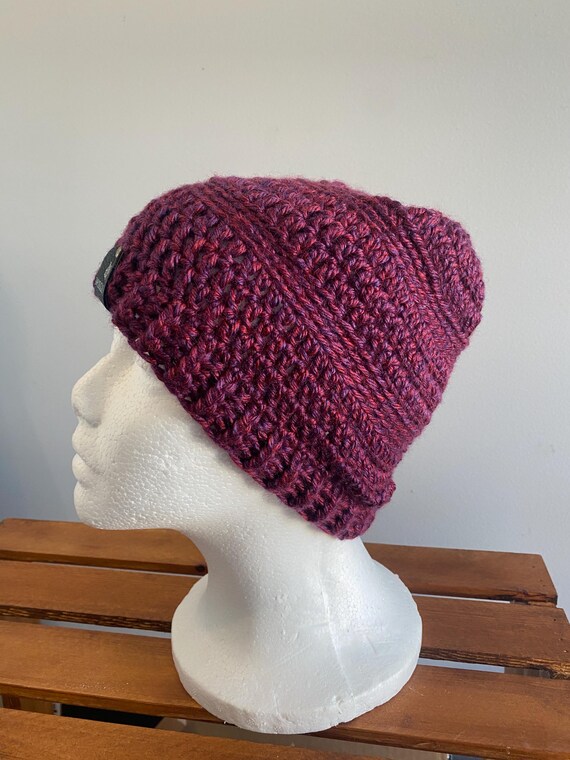 Handcrafted Burgundy Crochet Hat Handmade Burgundy Crochet Beanie, Shimmer Sparkle, Winter  main image 3