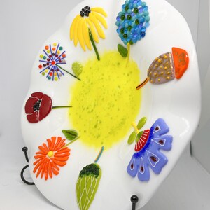 Spring flowers fusing glass plate decorative, plate, serve, gift, Interior, modern design, multicolor, fused glass